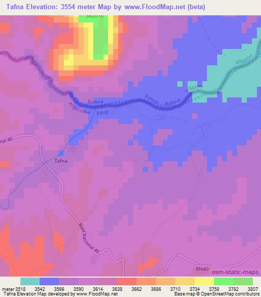 Tafna,Argentina Elevation Map