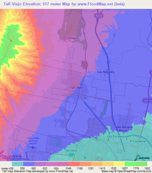 Tafi Viejo,Argentina Elevation Map