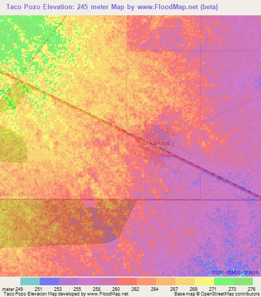Taco Pozo,Argentina Elevation Map