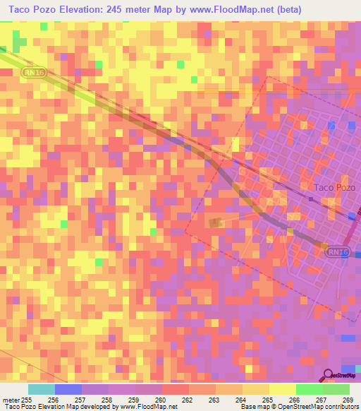 Taco Pozo,Argentina Elevation Map