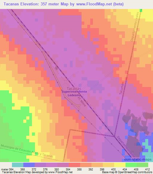 Tacanas,Argentina Elevation Map