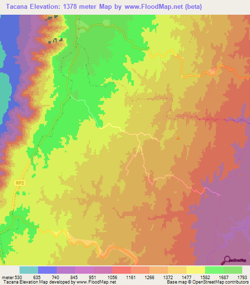 Tacana,Argentina Elevation Map