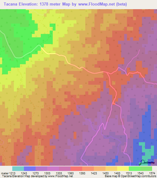 Tacana,Argentina Elevation Map