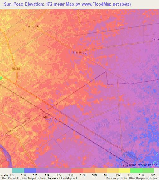Suri Pozo,Argentina Elevation Map