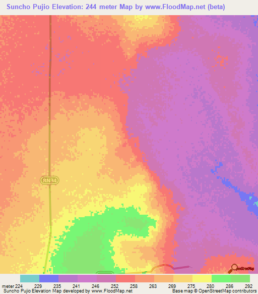 Suncho Pujio,Argentina Elevation Map