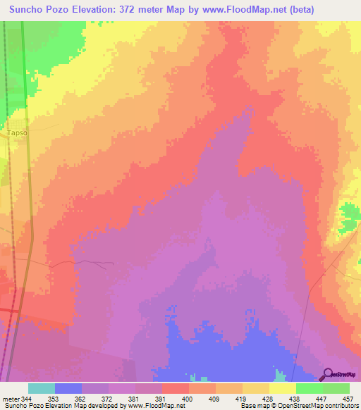 Suncho Pozo,Argentina Elevation Map