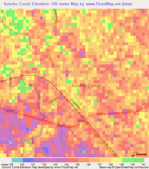 Suncho Corral,Argentina Elevation Map