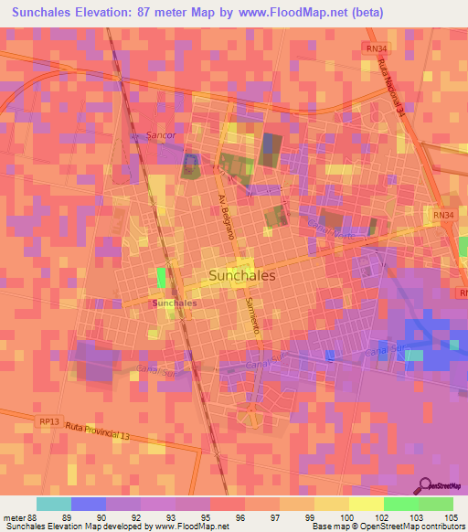 Sunchales,Argentina Elevation Map