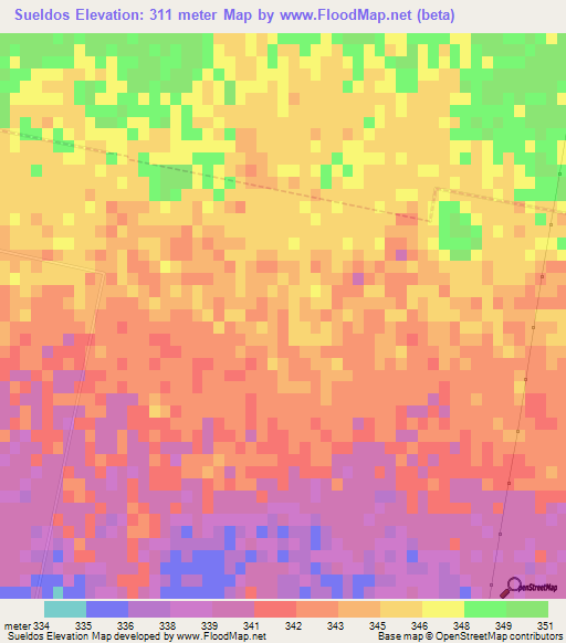 Sueldos,Argentina Elevation Map