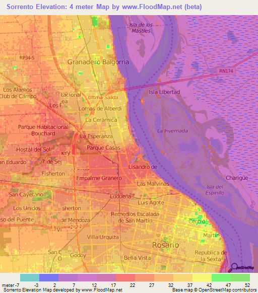 Sorrento,Argentina Elevation Map