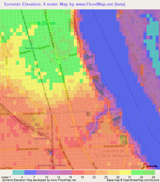 Sorrento,Argentina Elevation Map