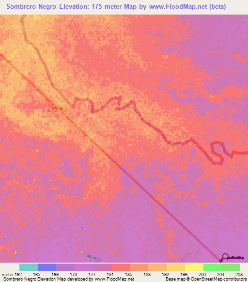 Sombrero Negro,Argentina Elevation Map