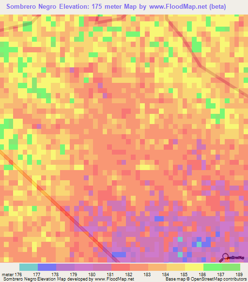 Sombrero Negro,Argentina Elevation Map