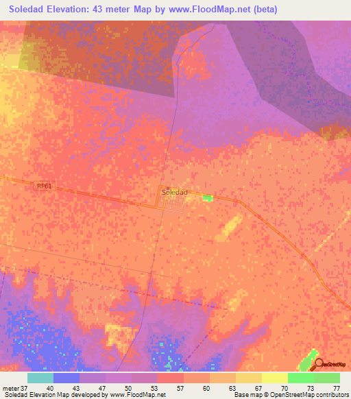 Soledad,Argentina Elevation Map