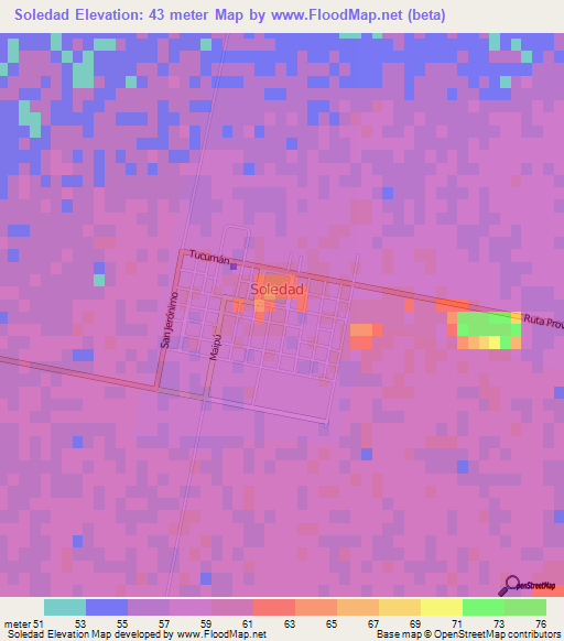 Soledad,Argentina Elevation Map