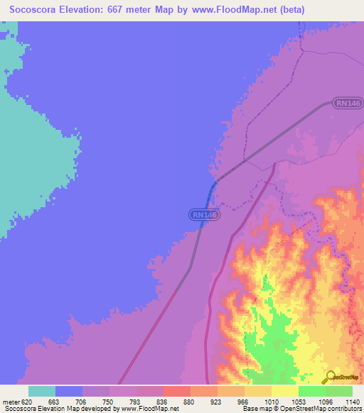 Socoscora,Argentina Elevation Map