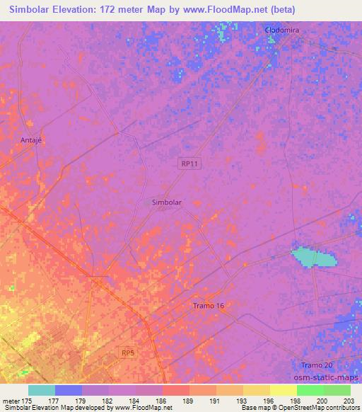 Simbolar,Argentina Elevation Map