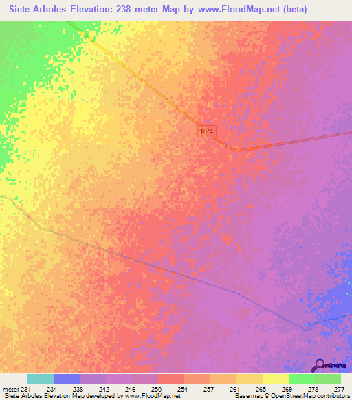 Siete Arboles,Argentina Elevation Map