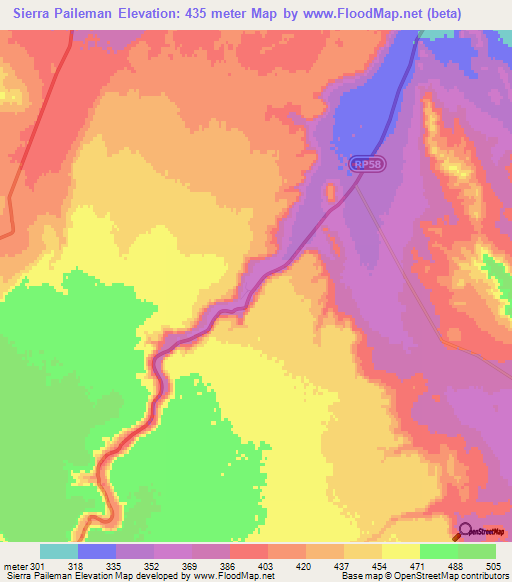 Sierra Paileman,Argentina Elevation Map