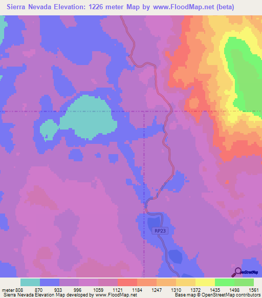 Sierra Nevada,Argentina Elevation Map