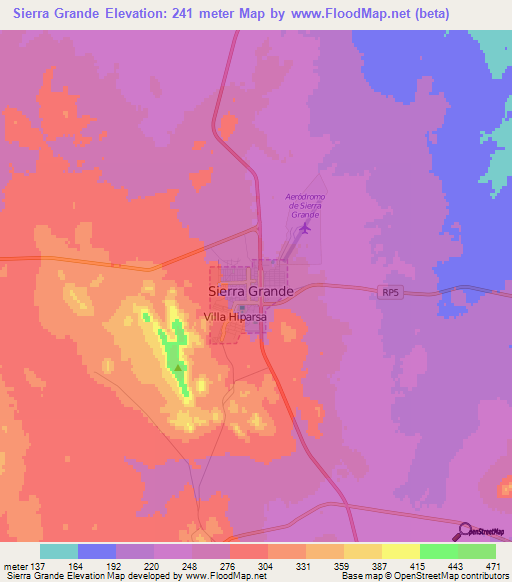 Sierra Grande,Argentina Elevation Map