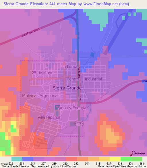 Sierra Grande,Argentina Elevation Map