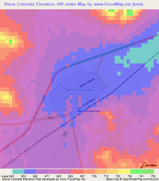 Sierra Colorada,Argentina Elevation Map