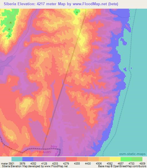 Siberia,Argentina Elevation Map