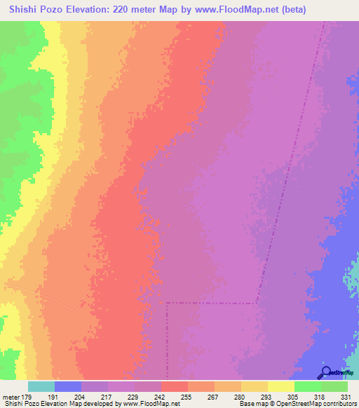 Shishi Pozo,Argentina Elevation Map