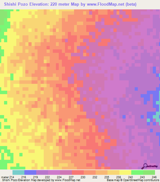 Shishi Pozo,Argentina Elevation Map