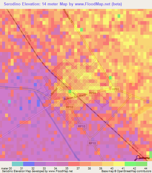 Serodino,Argentina Elevation Map