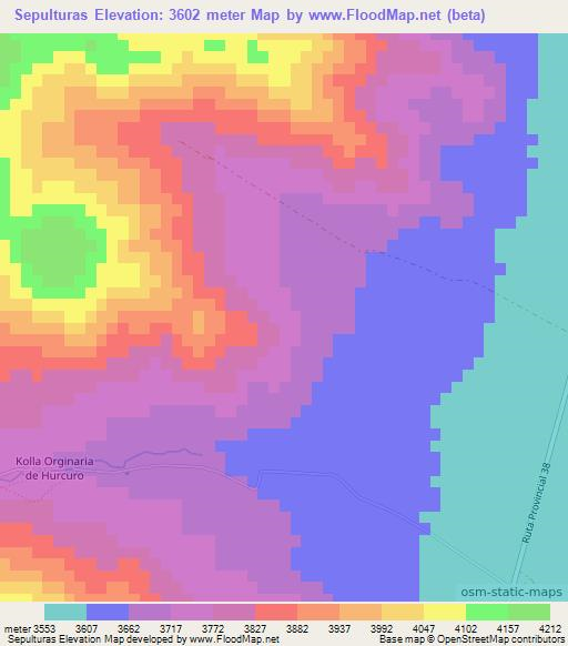 Sepulturas,Argentina Elevation Map