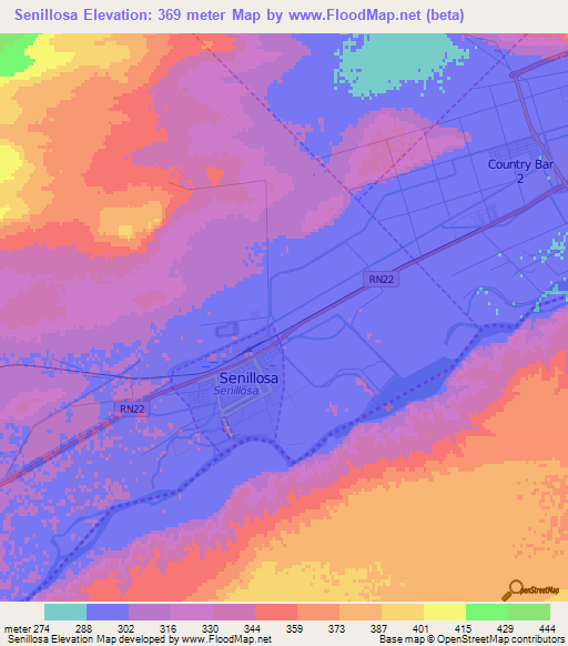 Senillosa,Argentina Elevation Map