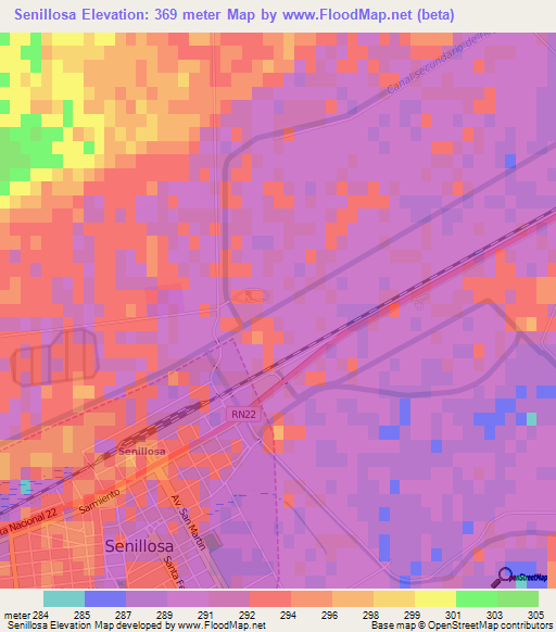 Senillosa,Argentina Elevation Map