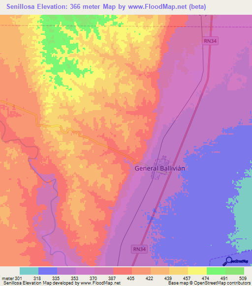 Senillosa,Argentina Elevation Map