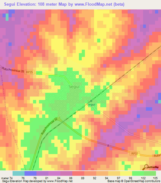 Segui,Argentina Elevation Map