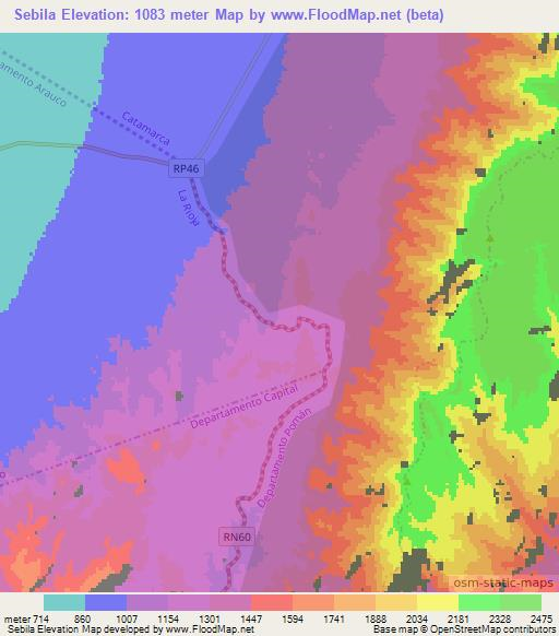 Sebila,Argentina Elevation Map
