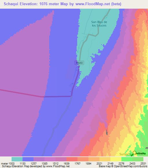 Schaqui,Argentina Elevation Map