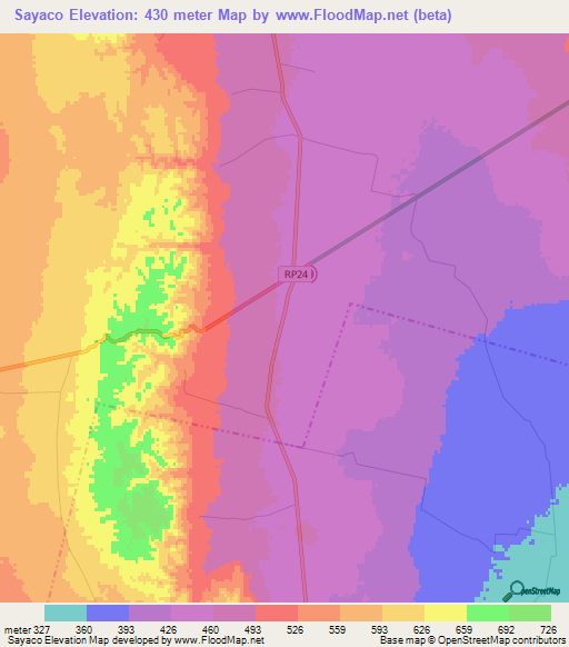 Sayaco,Argentina Elevation Map