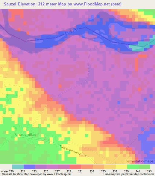 Sauzal,Argentina Elevation Map