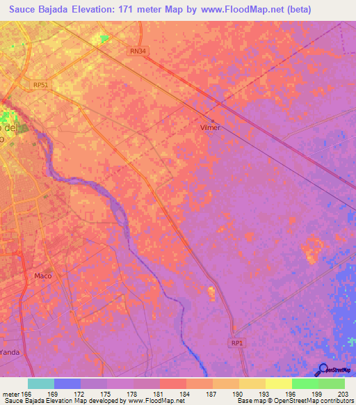 Sauce Bajada,Argentina Elevation Map