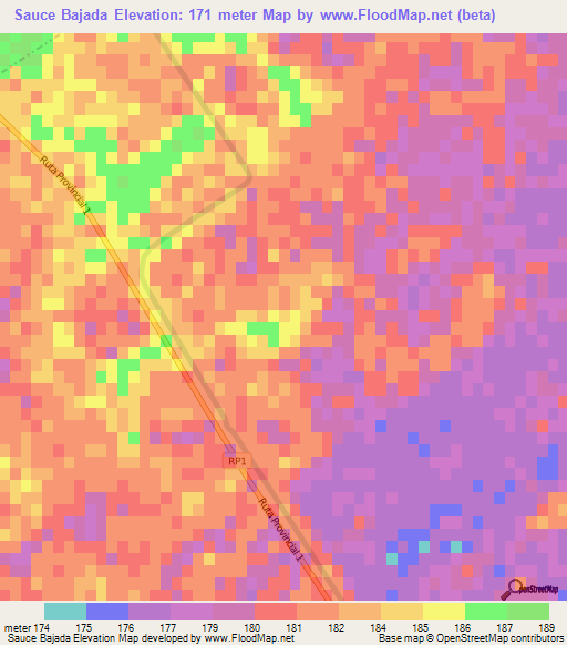 Sauce Bajada,Argentina Elevation Map