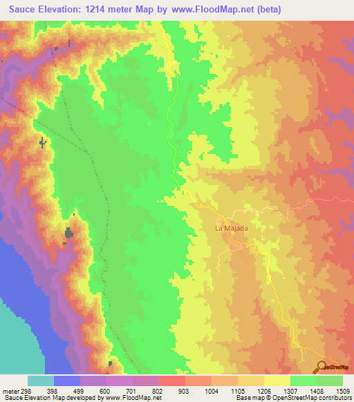 Sauce,Argentina Elevation Map