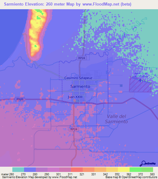 Sarmiento,Argentina Elevation Map