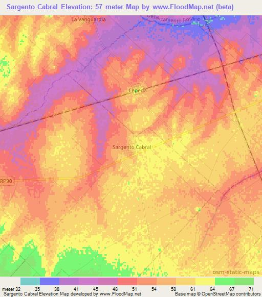Sargento Cabral,Argentina Elevation Map