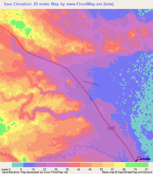 Sara,Argentina Elevation Map