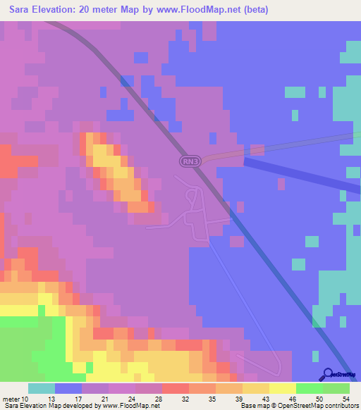 Sara,Argentina Elevation Map