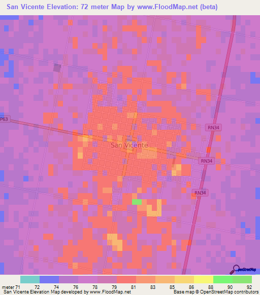 San Vicente,Argentina Elevation Map