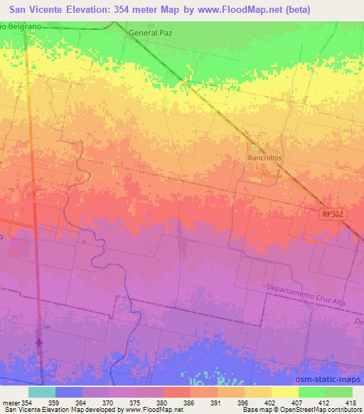 San Vicente,Argentina Elevation Map
