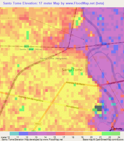 Santo Tome,Argentina Elevation Map